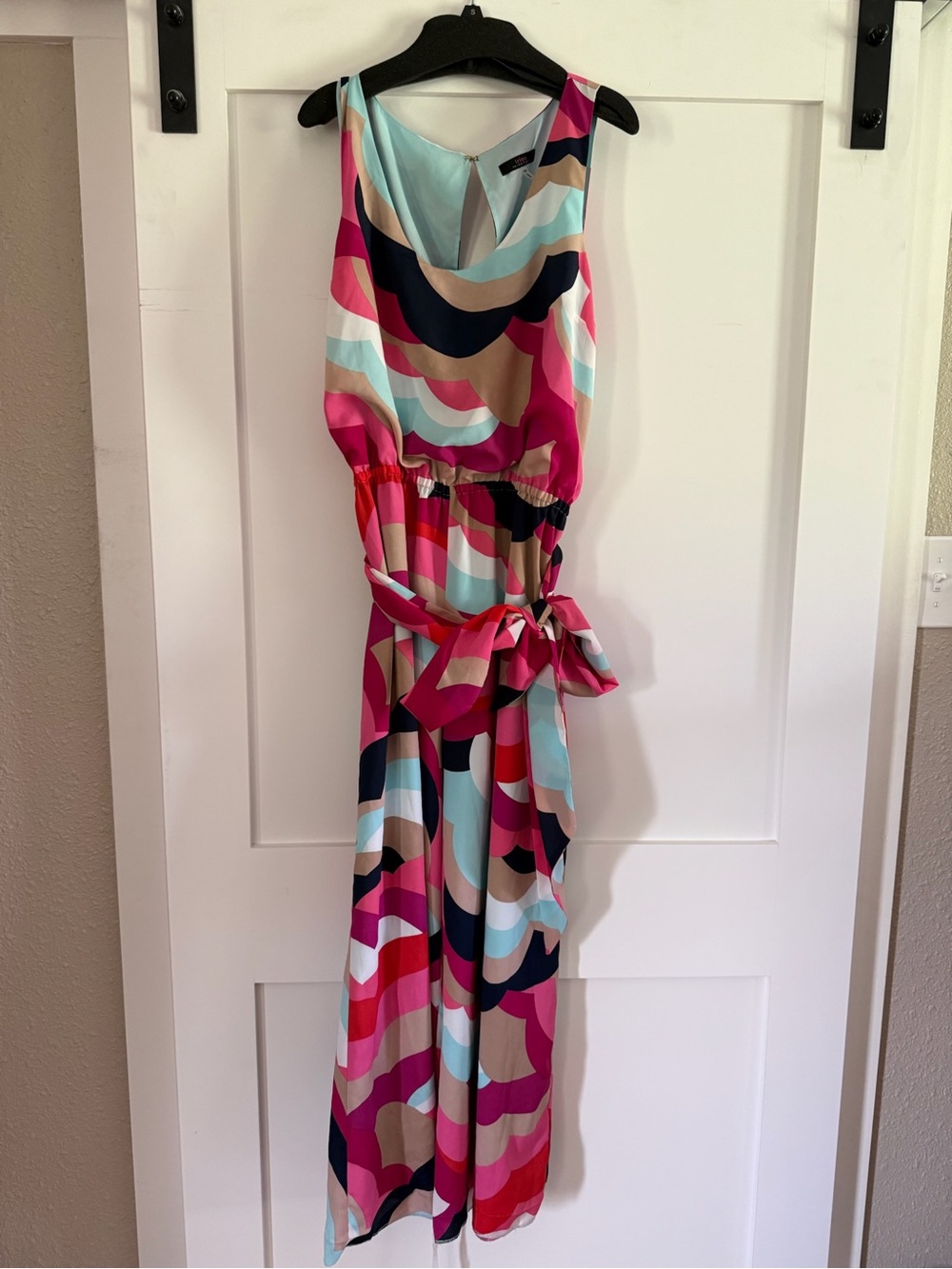 Trina Turk Pink Aqua Multicolor Wave-Print Maxi Dress